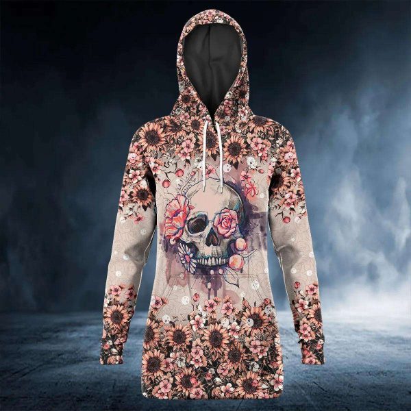 Aster Seamless Pattern Floral Sugar Skull – Skull Hoodie Dress