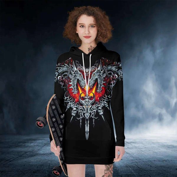 Black Dragon Sword Fire – Skull Clothing – Skull Hoodie Dress