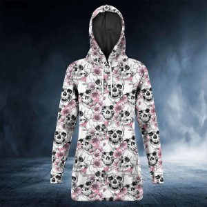 Feminine Pink Flower Pattern Skull – Skull Hoodie Dress