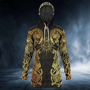 Gold Dragon Viking Celtic Tattoo – Skull Clothing – Skull Hoodie Dress