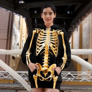 Golden Skeleton Spooky – Skull Clothing – Skull Hoodie Dress