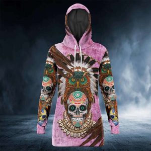 Pink Native Sugar Skull – Skull Clothing – Skull Hoodie Dress