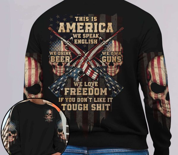 We Drink Beer – We Own Gun – We Love Freedom – Skull Sweater Mens