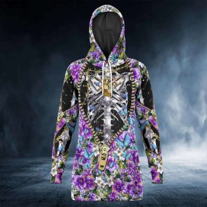 Zippered Bloom – Skeleton Adorned – Skull Clothing – Skull Hoodie Dress